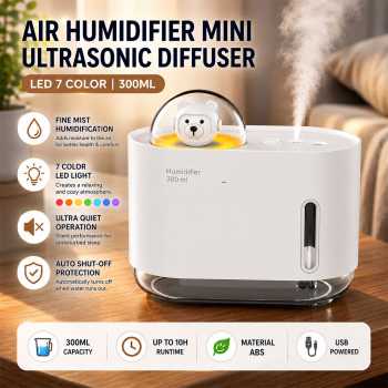 Fabo Air Humidifier Mini Ultrasonic Diffuser LED 7 Color 300ml - ABBP-M318