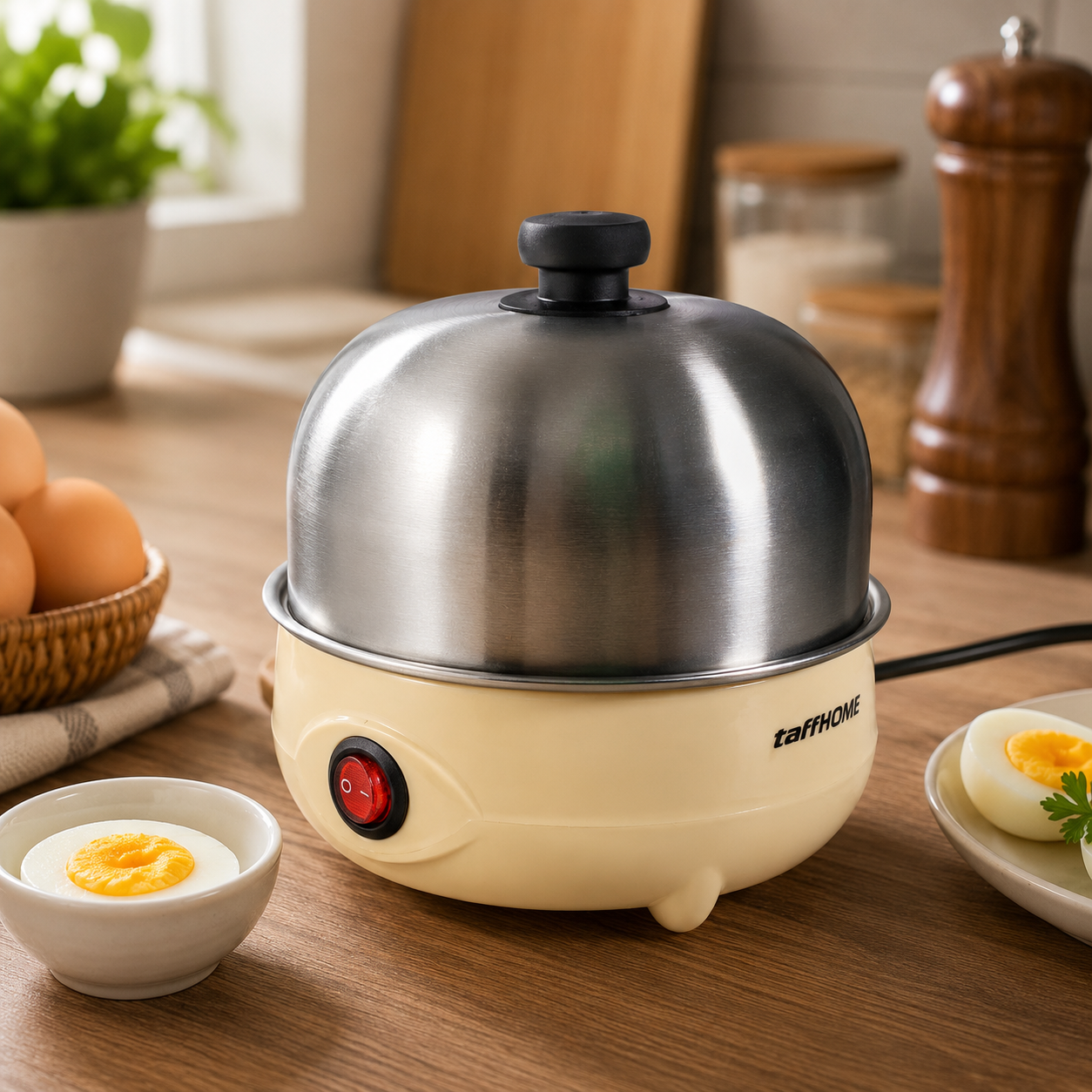 TaffHOME Alat Rebus Telur 7 Butir Egg Steamer Boiler Single Layer - HFR-02 Gambar produk TaffHOME Alat Rebus Telur 7 Butir Egg Steamer Boiler Single Layer - HFR-02 - 1