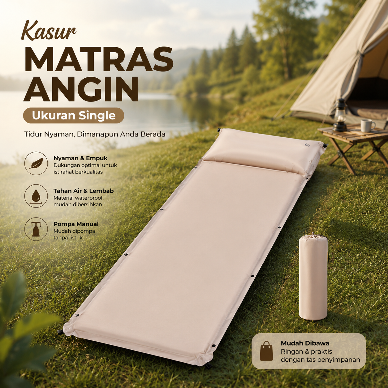 TaffSPORT Kasur Matras Angin Self Inflating Sleeping Pad Single - SB-54 Gambar produk TaffSPORT Kasur Matras Angin Self Inflating Sleeping Pad Single - SB-54 - Utama