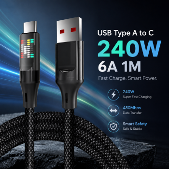 XCC Kabel Charger USB Type C Braided Nylon Fast Charge RGB 240W 6A 1M - X-1M