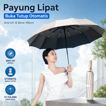 TRAVELY Payung Lipat Buka Tutup Otomatis Polos Anti UV 12 Bone 105cm - TRA002