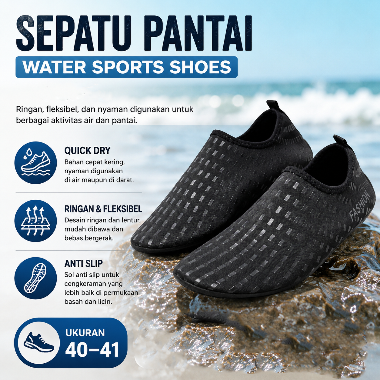 Snewvie Sepatu Pantai Yoga Fitness Barefoot Aqua Shoes Water Sports 40-41 - KK01 Gambar produk Snewvie Sepatu Pantai Yoga Fitness Barefoot Aqua Shoes Water Sports 40-41 - KK01 - Utama
