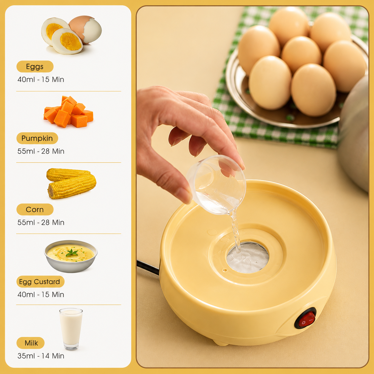 TaffHOME Alat Rebus Telur 7 Butir Egg Steamer Boiler Single Layer - HFR-02 Gambar produk TaffHOME Alat Rebus Telur 7 Butir Egg Steamer Boiler Single Layer - HFR-02 - 3