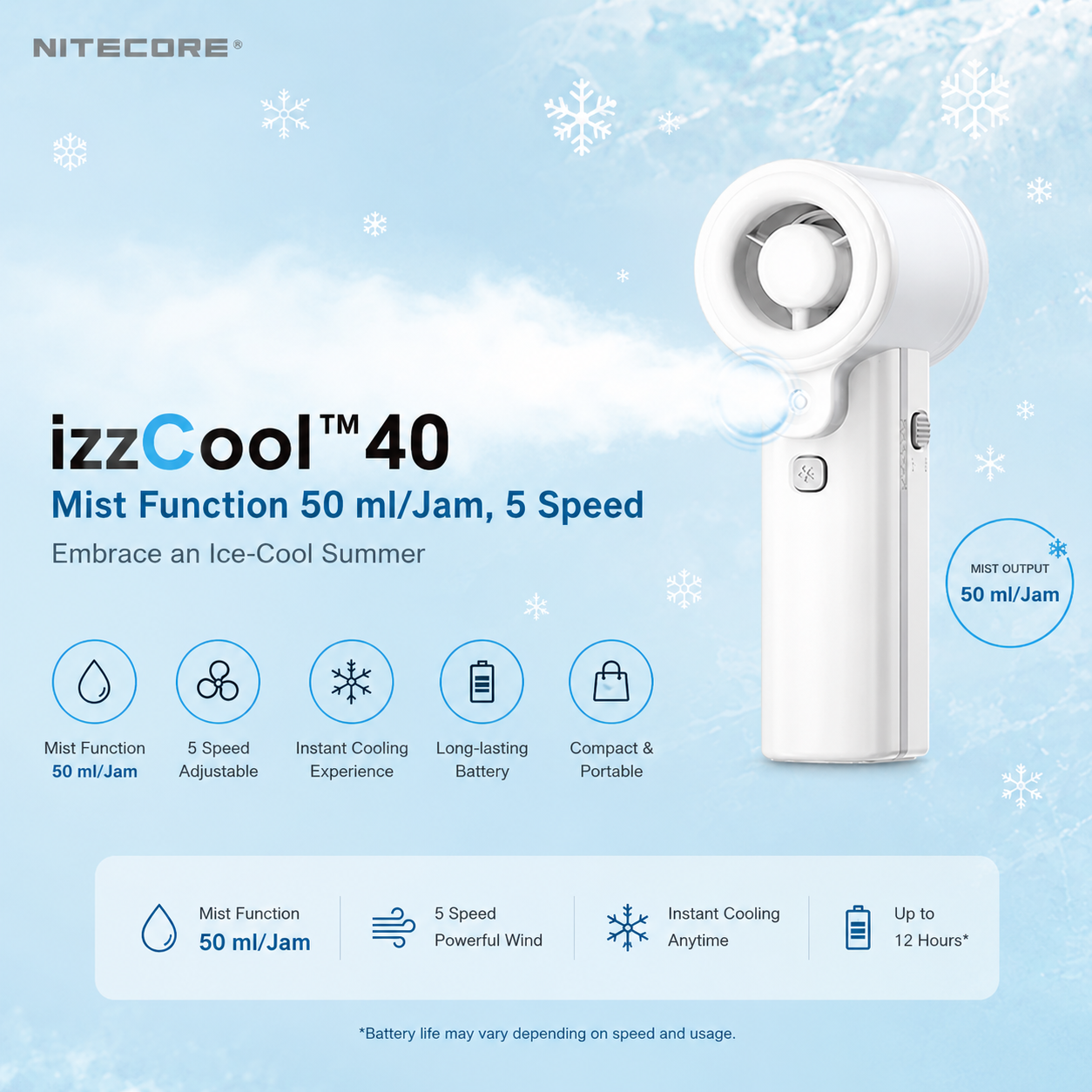 NITECORE Kipas Angin Portable 2in1 5 Speed Mist Cooling Fan 5200mAh - IZZCOOL40 Gambar produk NITECORE Kipas Angin Portable 2in1 5 Speed Mist Cooling Fan 5200mAh - IZZCOOL40 - Utama
