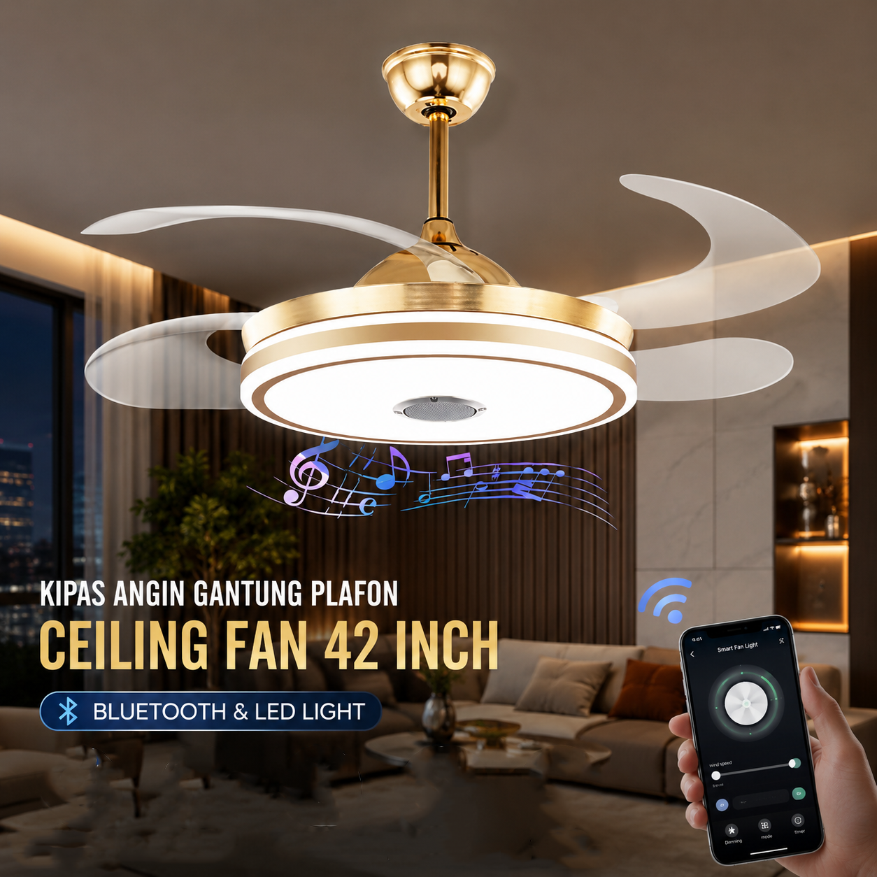 SOVE Kipas Angin Gantung Plafon Ceiling Fan 6 Speed LED Bluetooth 42 Inch - SW-84 Gambar produk SOVE Kipas Angin Gantung Plafon Ceiling Fan 6 Speed LED Bluetooth 42 Inch - SW-84 - Utama