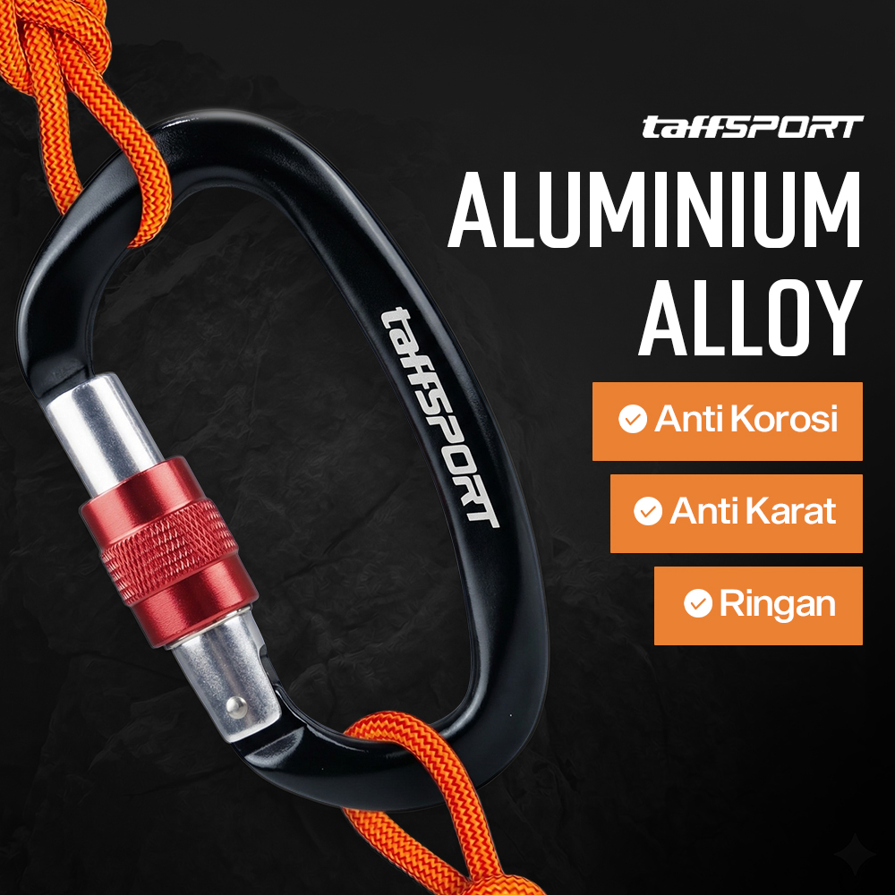 TaffSPORT Carabiner Aluminium Professional Heavy-Duty Locking 25kN - CE21 Gambar produk TaffSPORT Carabiner Aluminium Professional Heavy-Duty Locking 25kN - CE21 - 3