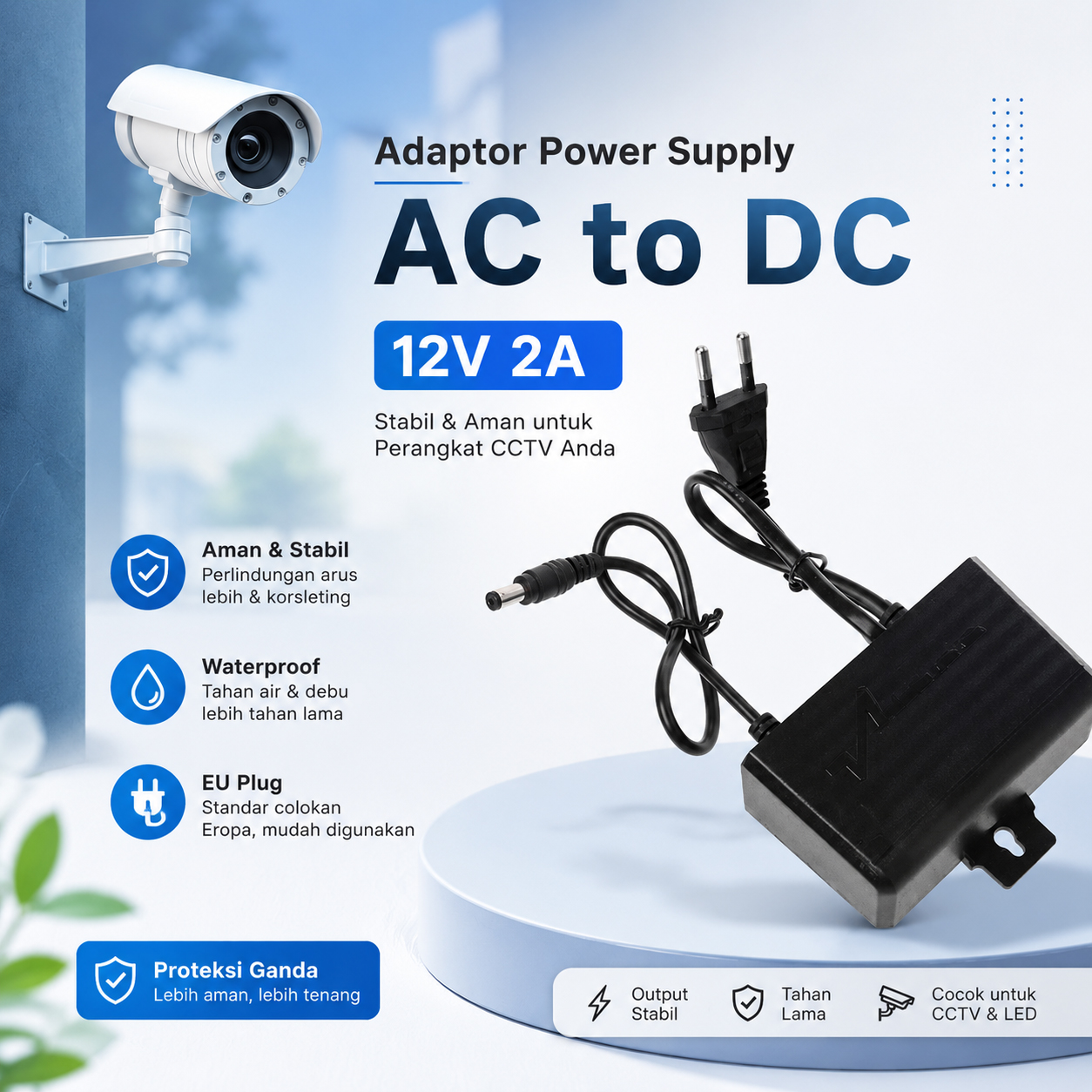 SPTECH Adaptor Power Supply AC to DC 12V 2A Outdoor EU Plug - 1220 Gambar produk SPTECH Adaptor Power Supply AC to DC 12V 2A Outdoor EU Plug - 1220 - Utama