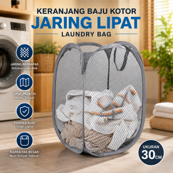 TaffHOME Keranjang Baju Kotor Jaring Lipat Laundry Bag 30cm - ZQ30