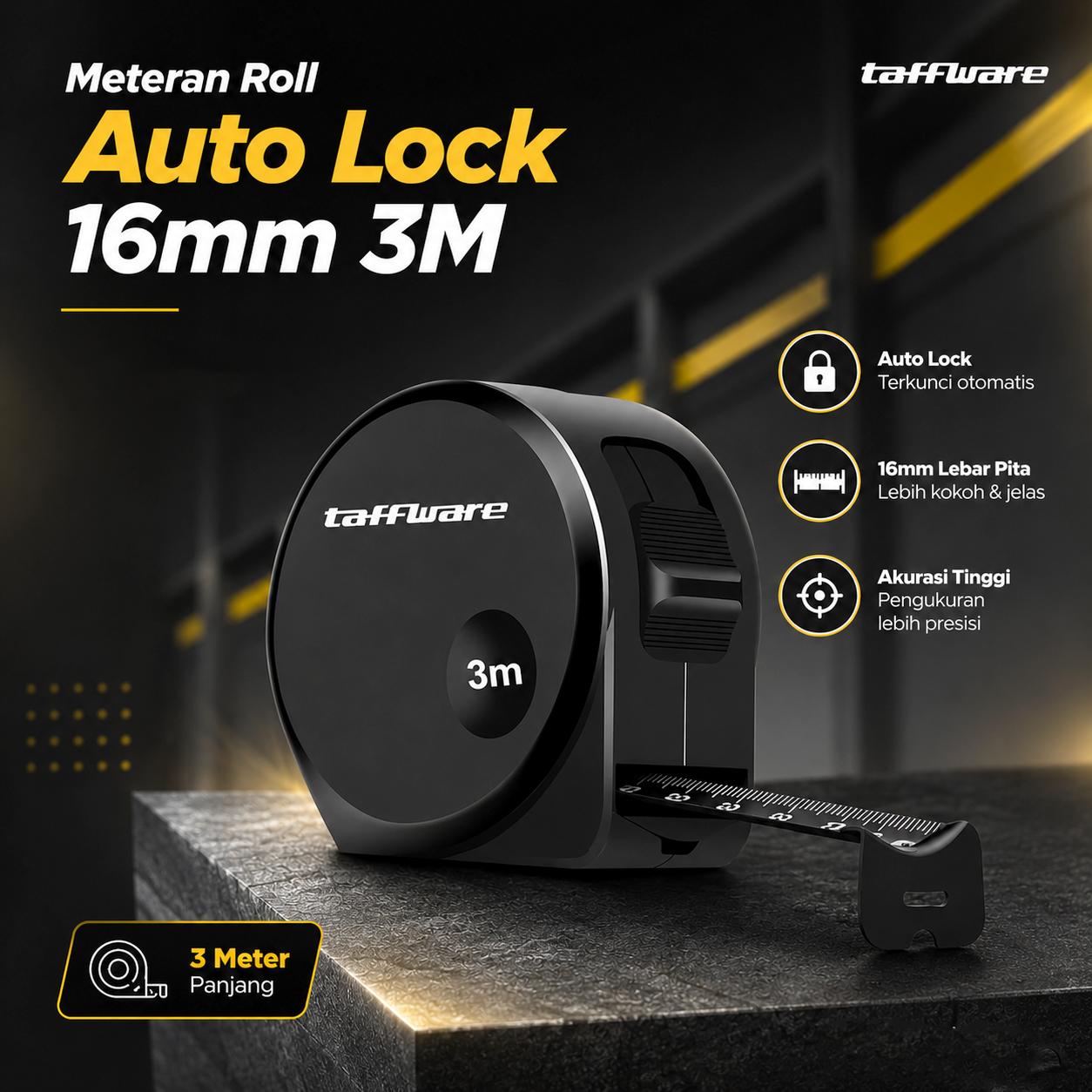 Taffware Meteran Roll Tukang Bangunan Measuring Tape Auto Lock 16mm 3M - DSH-19 Gambar produk Taffware Meteran Roll Tukang Bangunan Measuring Tape Auto Lock 16mm 3M - DSH-19 - Utama