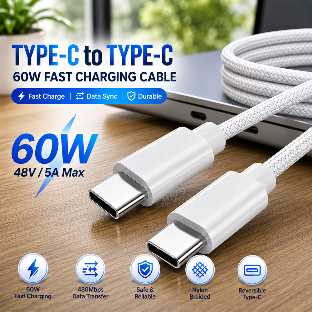 Gambar produk TECVAS Kabel Data Type C to Type C Fast Charging 2M 60W - AO51 - Utama