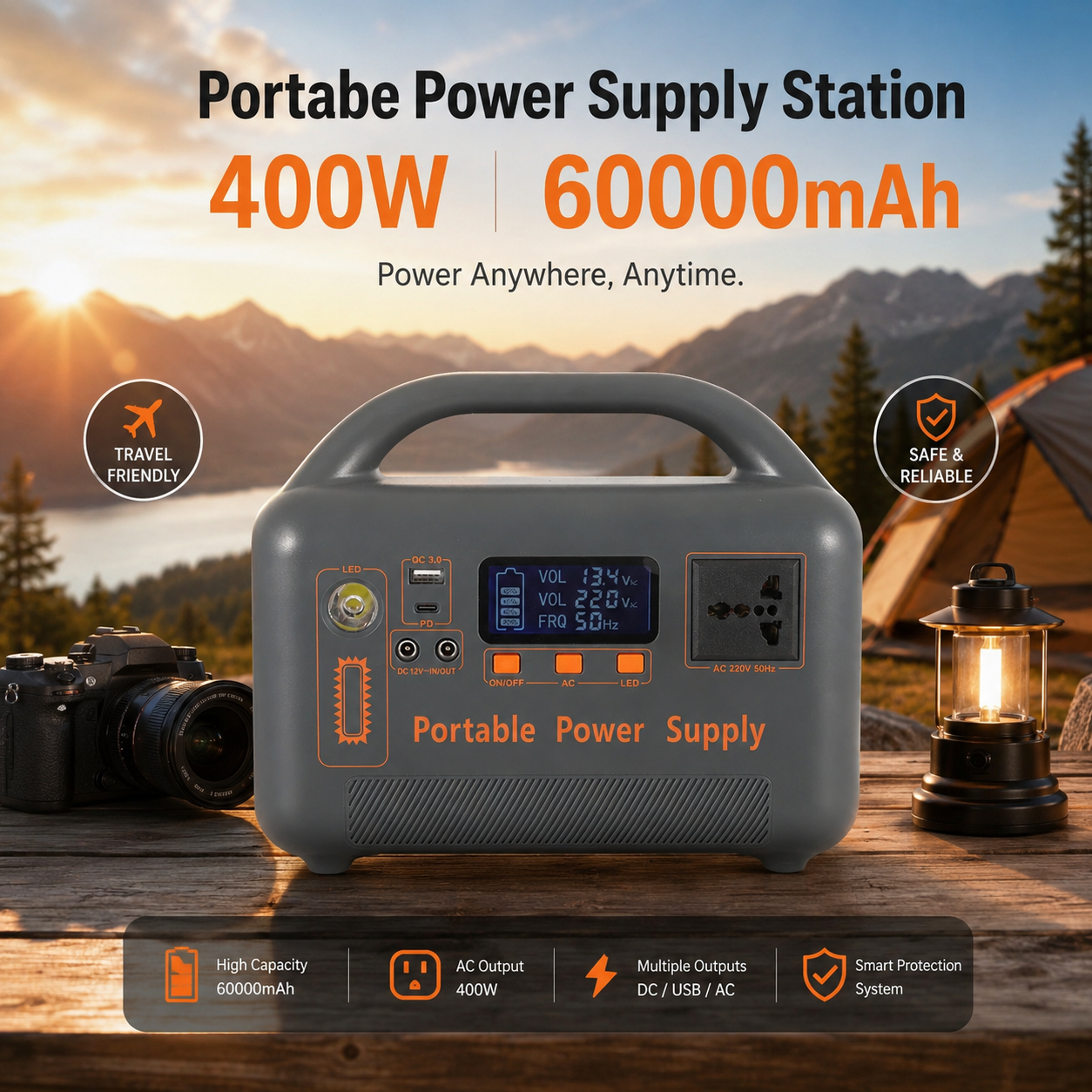 Gambar produk SUYIJIA Portable Power Supply Station Outdoor Generator 400W 60000mAh - M400-01 - Utama