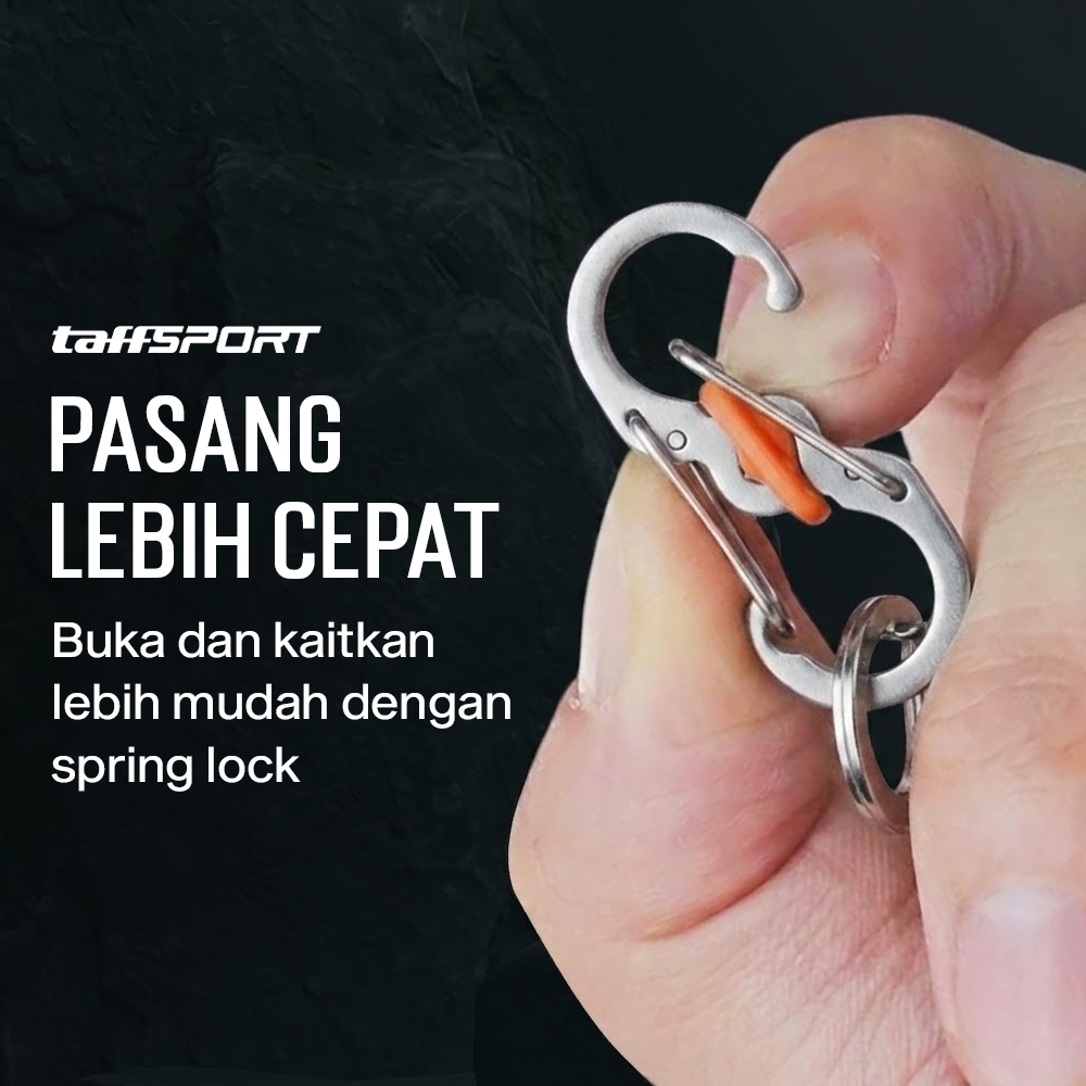 TaffSPORT Carabiner Metal Double Hook Spring Lock Gantungan Kunci 50kg - AT17 Gambar produk TaffSPORT Carabiner Metal Double Hook Spring Lock Gantungan Kunci 50kg - AT17 - 2