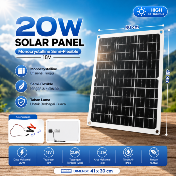 SolaBright Solar Panel Monocrystalline Semi-Flexible 18V 20W - SN45