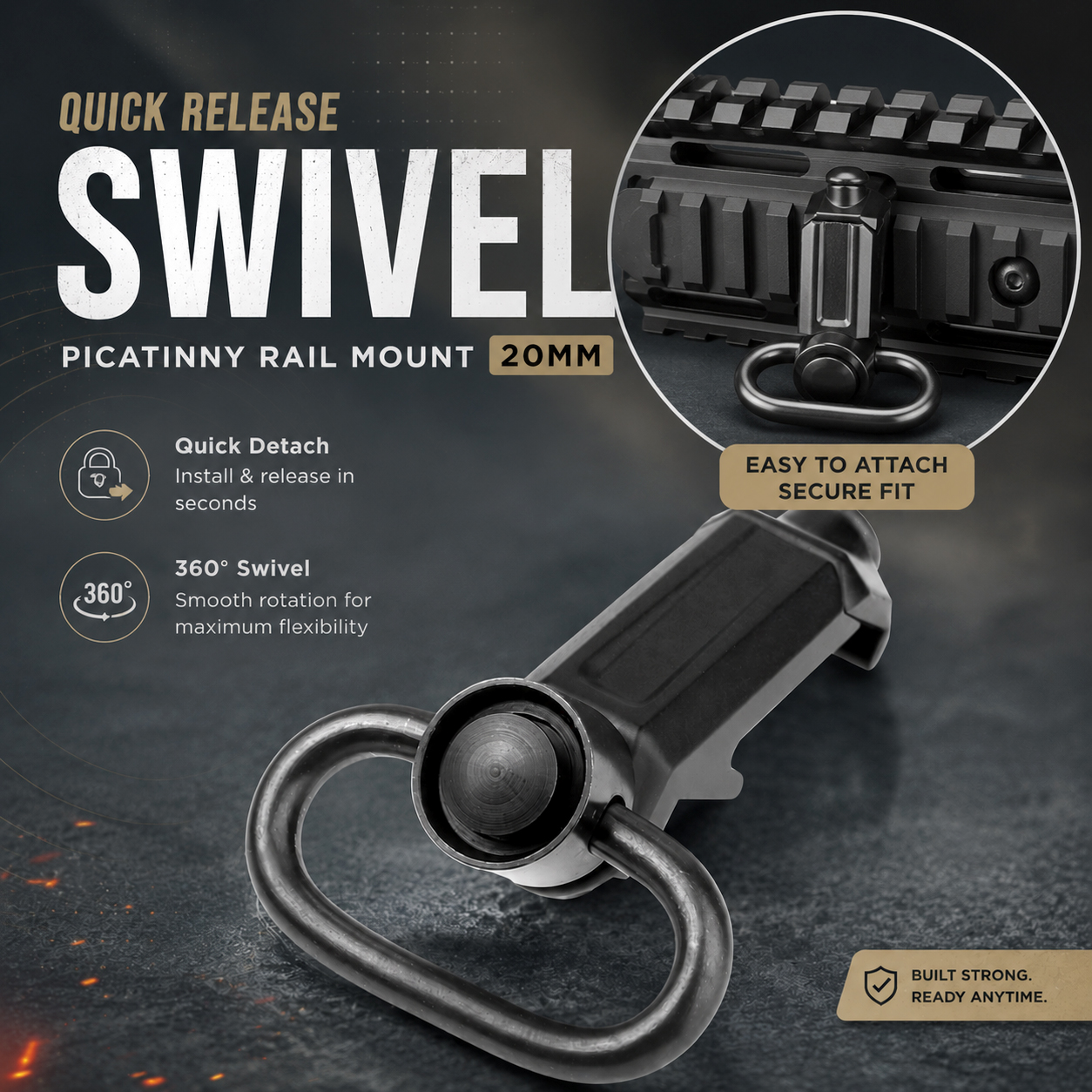 WildSpo QD Sling Swivel Picatinny Rail Mount Quick Release 20mm - WS-20 Gambar produk WildSpo QD Sling Swivel Picatinny Rail Mount Quick Release 20mm - WS-20 - Utama