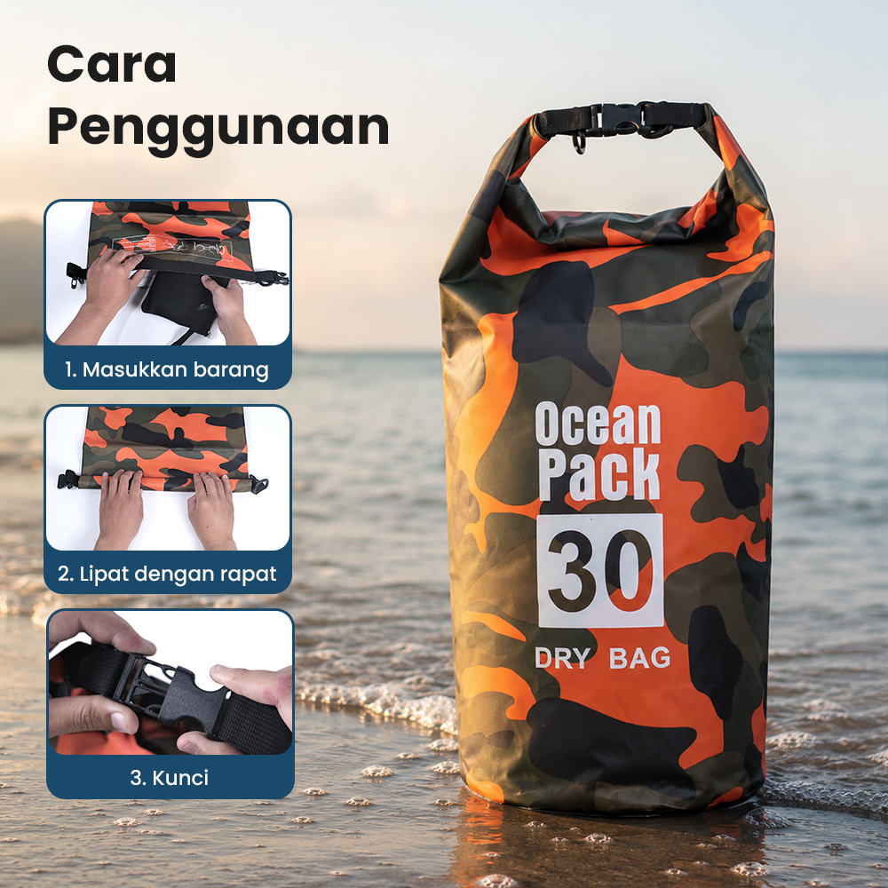 Ocean Pack Dry Bag Waterproof Backpack Strap Tas Tahan Air PVC Nilon 30L - XAZ9 Gambar produk Ocean Pack Dry Bag Waterproof Backpack Strap Tas Tahan Air PVC Nilon 30L - XAZ9 - 7