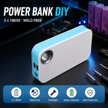 ODITY Power Bank DIY Case Dual USB Port Flashlight 5 PCS 18650 - Y1UB