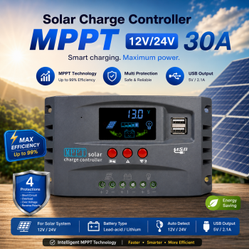 SolaBright Solar Charge Controller MPPT 2 USB Automatic 12V/24V - HXC3