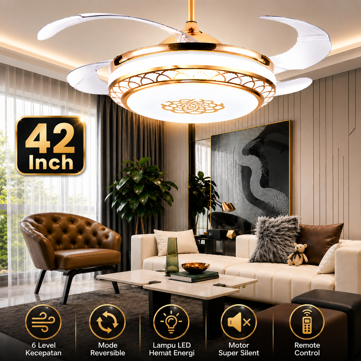 SOVE Kipas Angin Gantung Plafon Ceiling Fan 6 Speed Reversible LED 42 Inch - LCH-28 Gambar produk SOVE Kipas Angin Gantung Plafon Ceiling Fan 6 Speed Reversible LED 42 Inch - LCH-28 - Utama