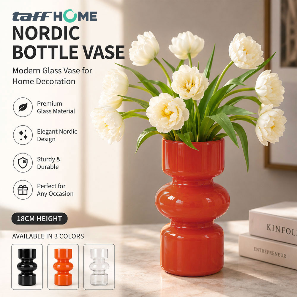 TaffHOME Vas Bunga Kaca Nordic Bottle Vase Flower Pot Home Decor 18cm - AM-18 Gambar produk TaffHOME Vas Bunga Kaca Nordic Bottle Vase Flower Pot Home Decor 18cm - AM-18 - Utama