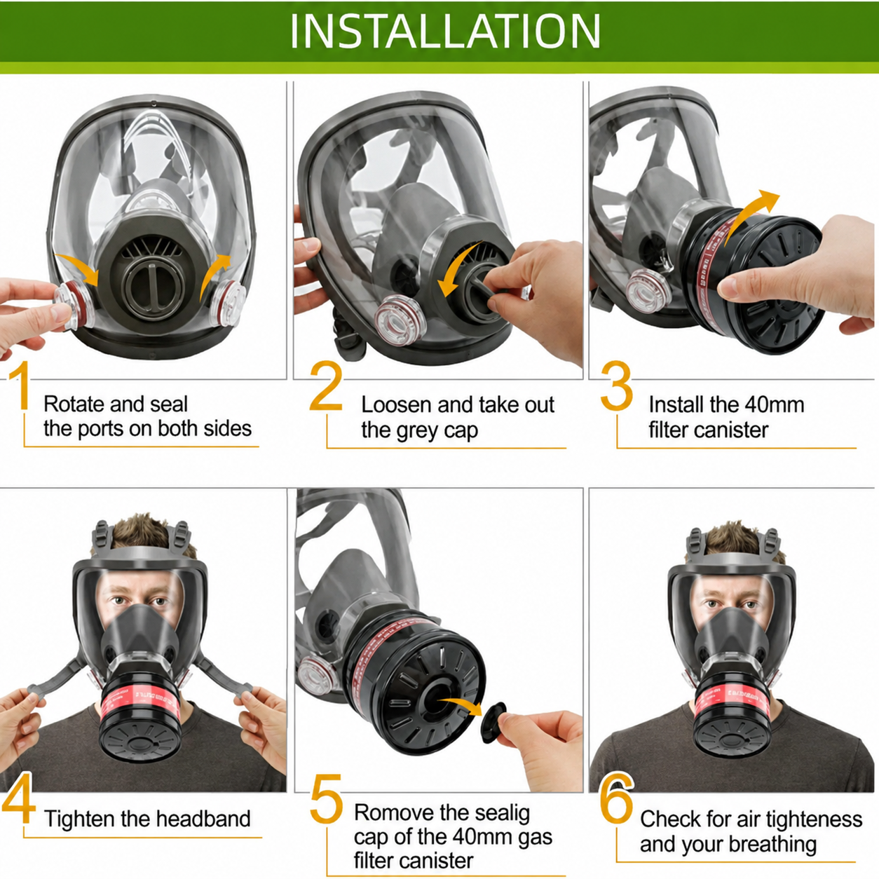 DEWBEST Masker Gas Respirator Full Face with Activated Carbon Filter - 6800-A Gambar produk DEWBEST Masker Gas Respirator Full Face with Activated Carbon Filter - 6800-A - 5