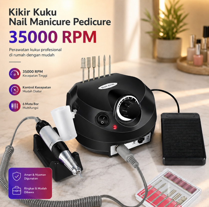 Gambar produk LUWITH Set Alat Kikir Kuku Elektrik Nail Manicure Pedicure 35000 RPM - DM-202 - Utama