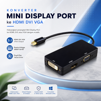 Gambar produk Konverter Mini Display Port ke HDMI/DVI/VGA (Thunderbolt Compatible) - M-1I3