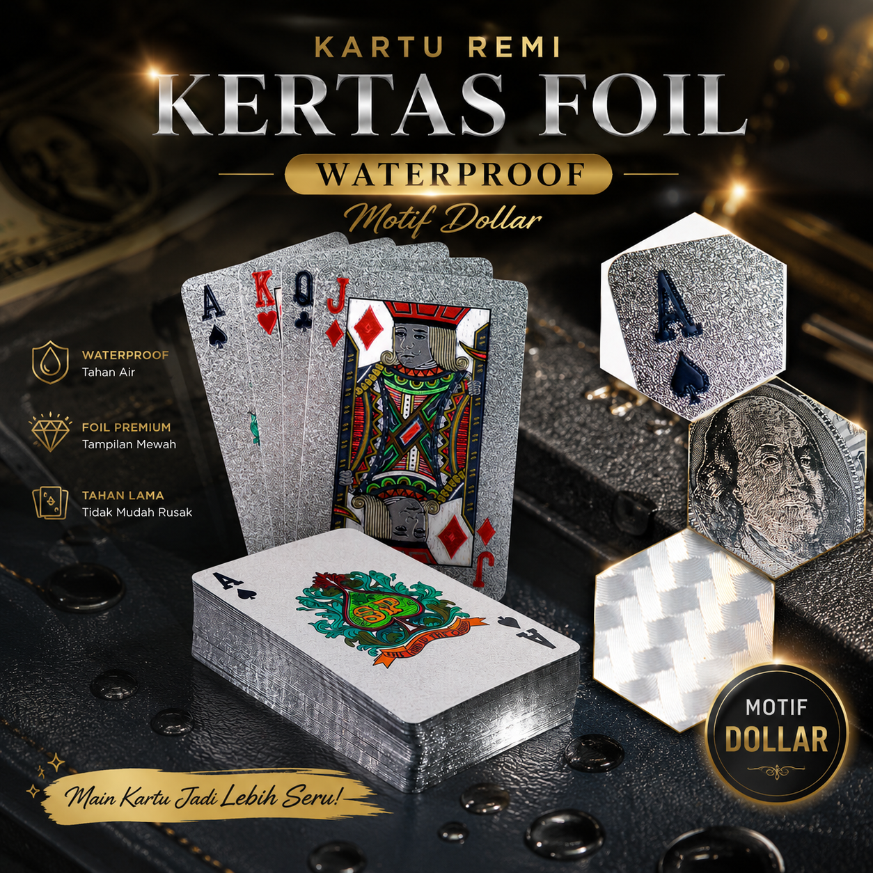 Toddi Kartu Remi Poker Bahan Lapisan Foil Waterproof Dollar - TH73A Gambar produk Toddi Kartu Remi Poker Bahan Lapisan Foil Waterproof Dollar - TH73A - Utama