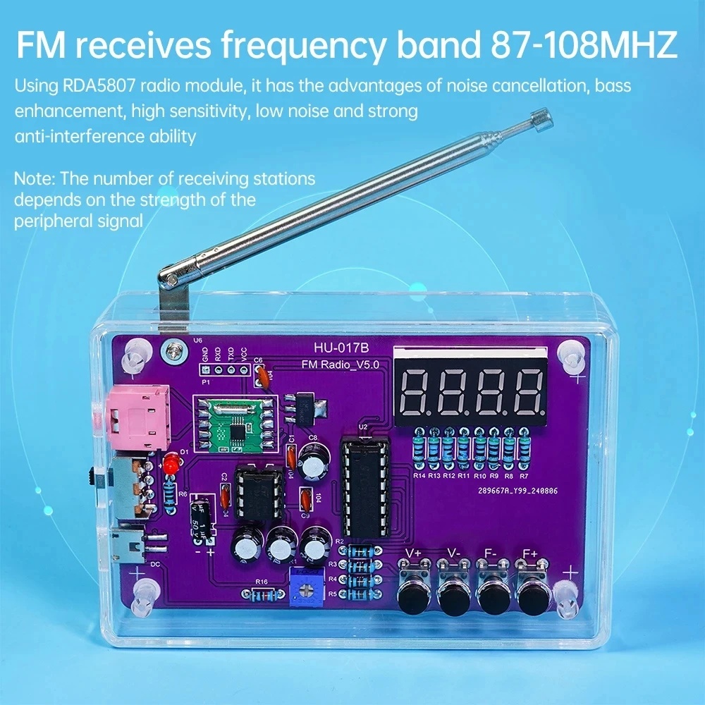 DIYLEARN Radio FM DIY Portable RDA5807 Module Frequency 87-108MHz - HU-017B Gambar produk DIYLEARN Radio FM DIY Portable RDA5807 Module Frequency 87-108MHz - HU-017B - 2