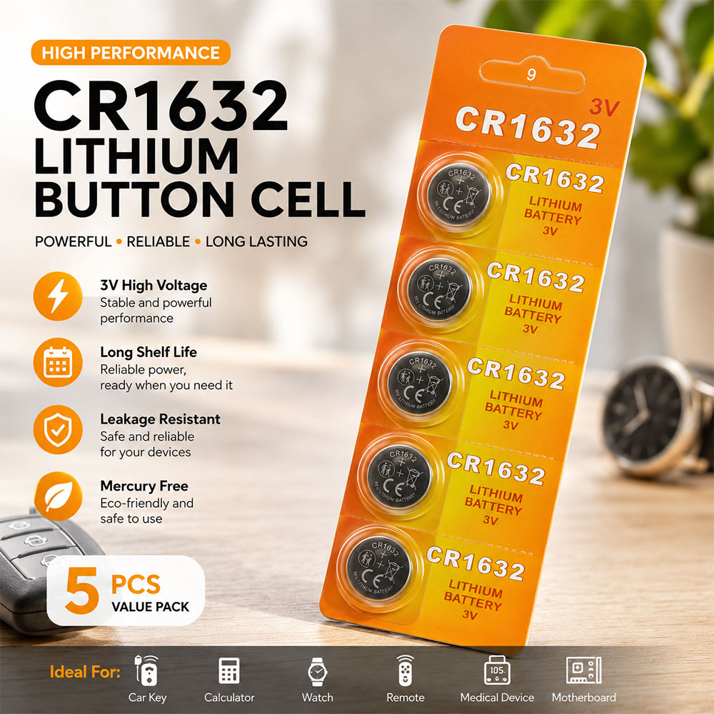 Gaopaaec Baterai Kancing CR1632 DL1632 Button Cell 3V Lithium 5 PCS Gambar produk Gaopaaec Baterai Kancing CR1632 DL1632 Button Cell 3V Lithium 5 PCS - Utama