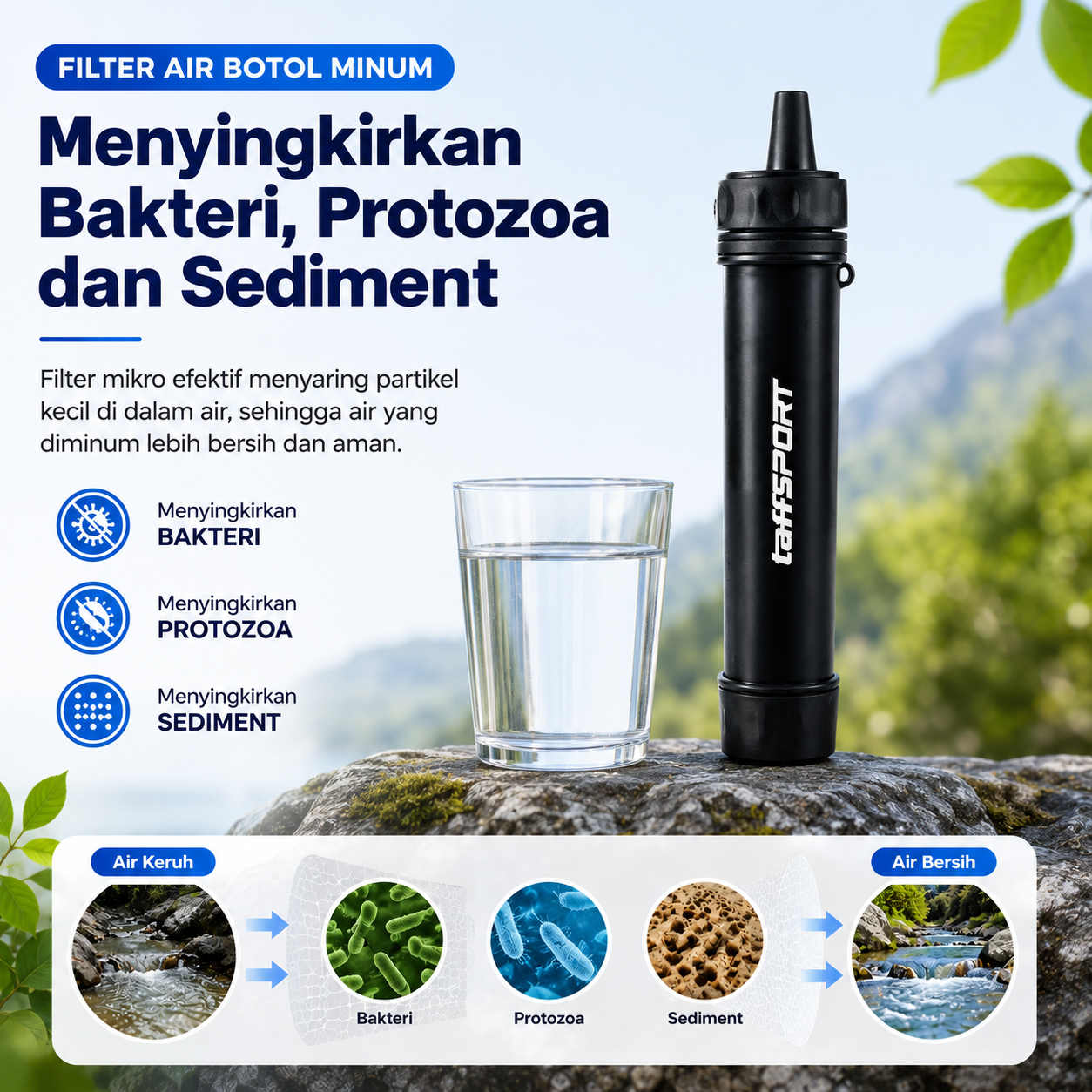 TaffSPORT Filter Air Botol Minum Bottle Water Purifier Food Grade - SP20 Gambar produk TaffSPORT Filter Air Botol Minum Bottle Water Purifier Food Grade - SP20 - 3