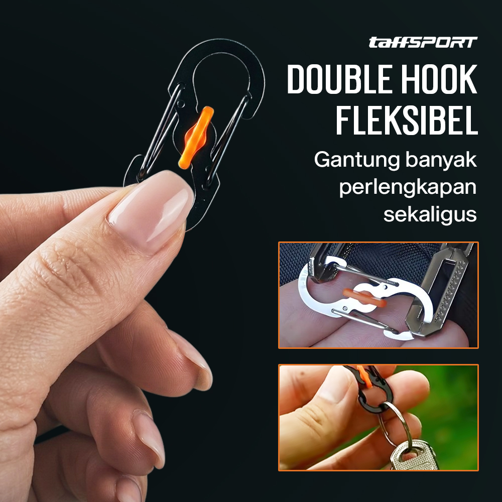 TaffSPORT Carabiner Metal Double Hook Spring Lock Gantungan Kunci 50kg - AT17 Gambar produk TaffSPORT Carabiner Metal Double Hook Spring Lock Gantungan Kunci 50kg - AT17 - 1