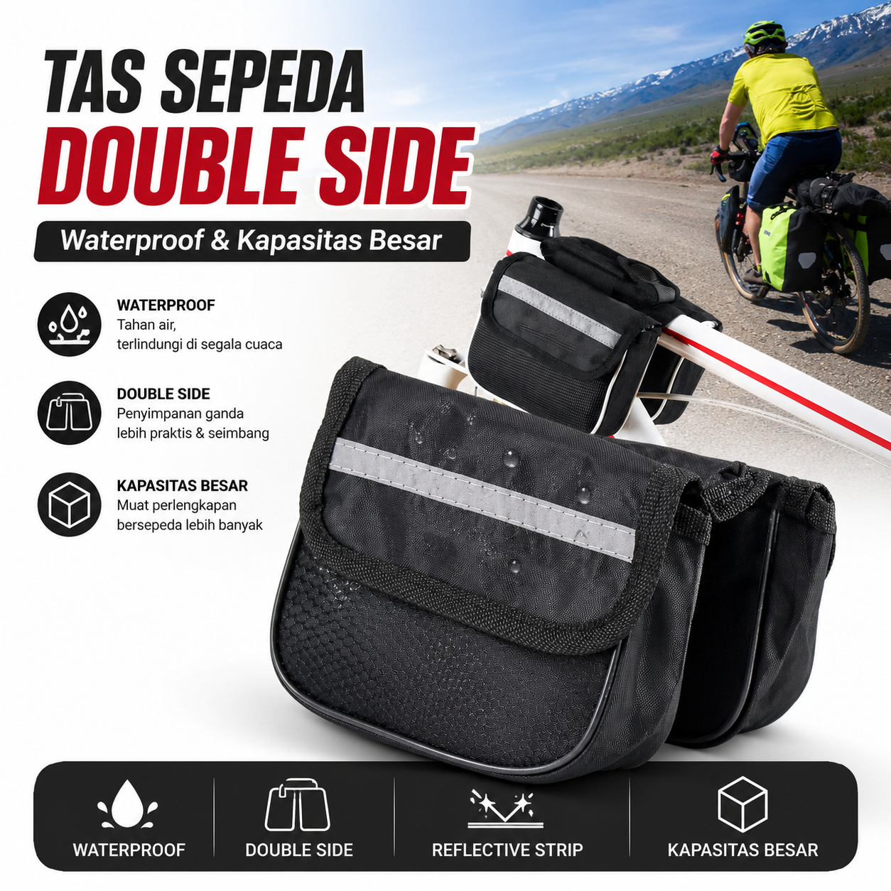 TaffSPORT Tas Sepeda Top Tube Bike Bag Double Side Waterproof Gambar produk TaffSPORT Tas Sepeda Top Tube Bike Bag Double Side Waterproof - Utama