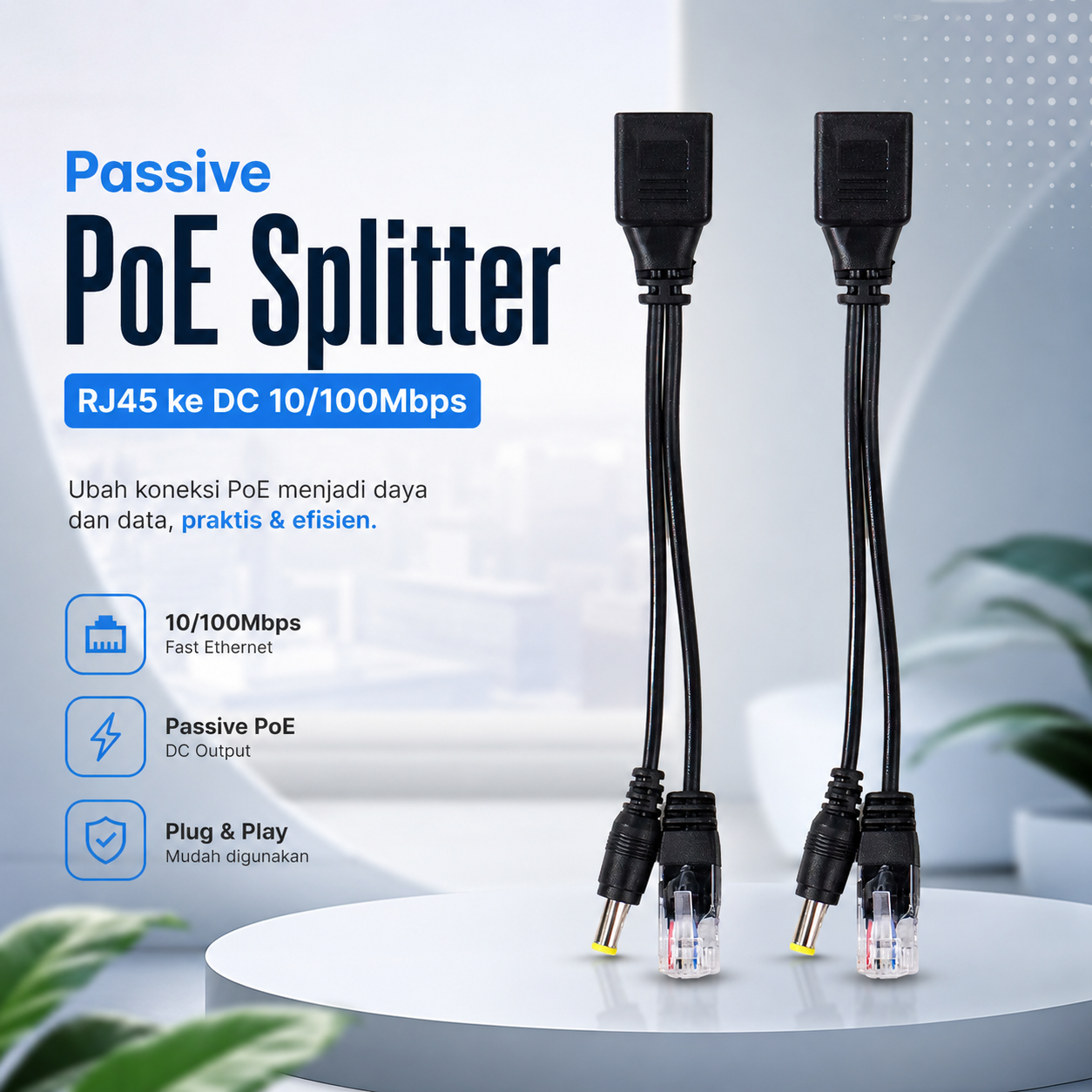 Passive PoE Splitter RJ45 ke DC Male Female IP Camera 10/100Mbps - D1350 Gambar produk Passive PoE Splitter RJ45 ke DC Male Female IP Camera 10/100Mbps - D1350 - Utama