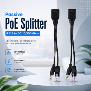 Passive PoE Splitter RJ45 ke DC Male Female IP Camera 10/100Mbps - D1350