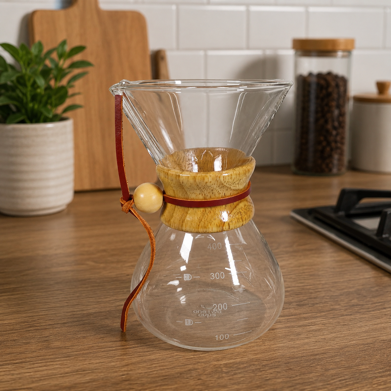 One Two Cups Coffee Server Chemex Drip Pour Over Borosilicate Glass 400ml - SE110 Gambar produk One Two Cups Coffee Server Chemex Drip Pour Over Borosilicate Glass 400ml - SE110 - 5