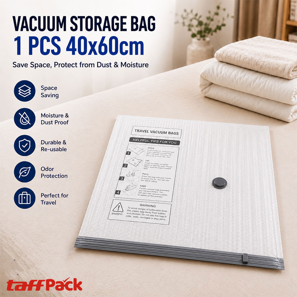 TaffPACK Kantong Plastik Vakum Pakaian Vacuum Compression Bag 1 PCS 40x60cm - YK-100 Gambar produk TaffPACK Kantong Plastik Vakum Pakaian Vacuum Compression Bag 1 PCS 40x60cm - YK-100 - Utama