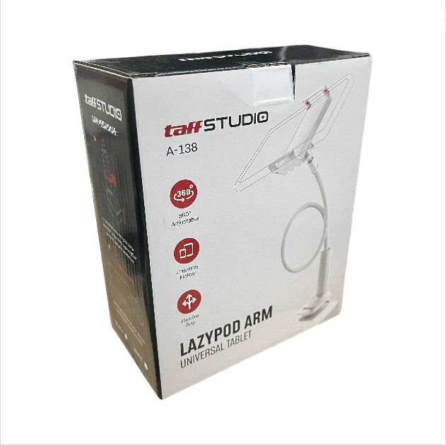 TaffSTUDIO Lazypod Arm Universal Smartphone Tablet Holder Klip Clamp - A-138 Gambar produk TaffSTUDIO Lazypod Arm Universal Smartphone Tablet Holder Klip Clamp - A-138 - Kemasan