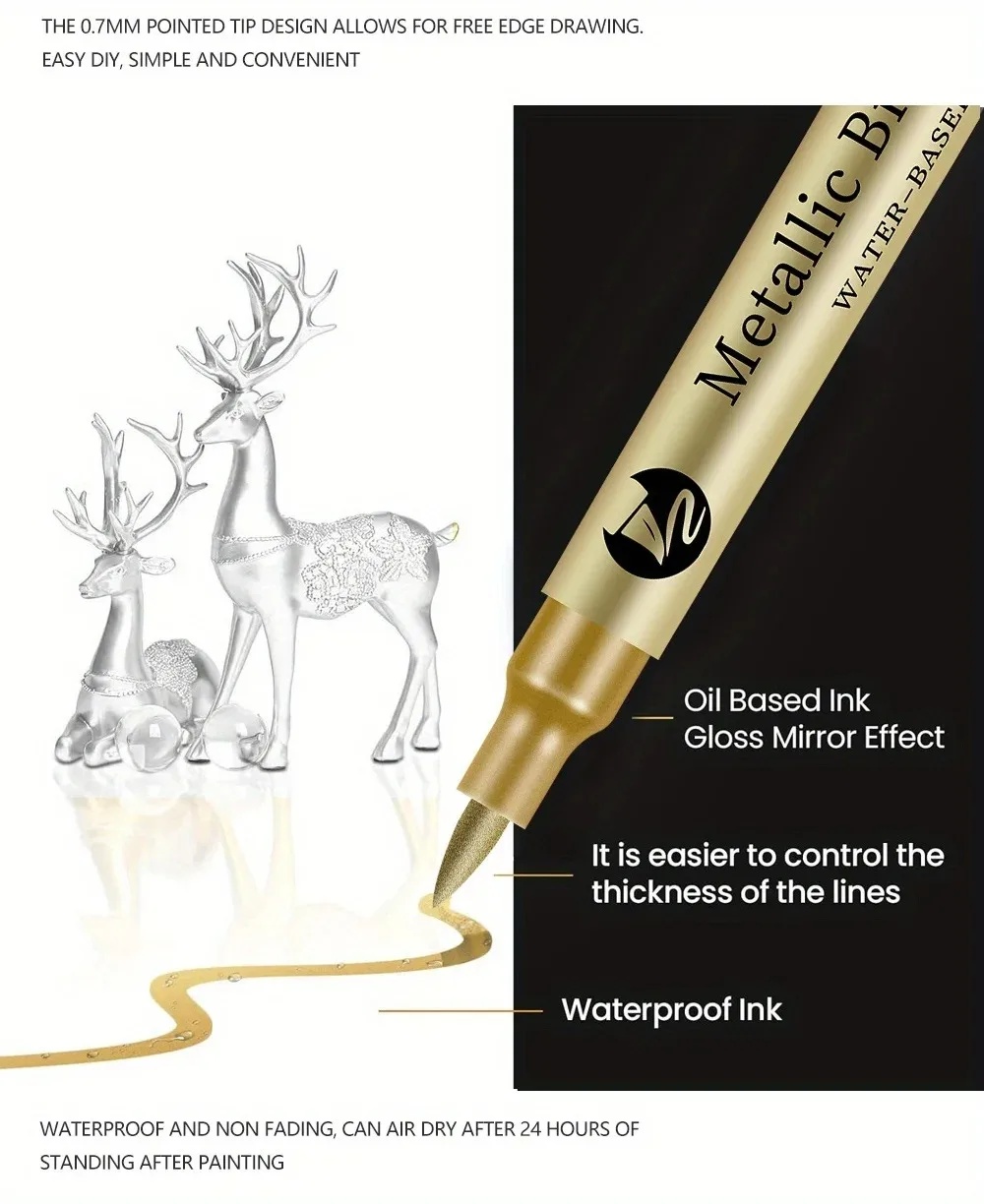 GuangNa Spidol Permanen Metallic Marker Brush Pen Water Based 12 PCS - H561 Gambar produk GuangNa Spidol Permanen Metallic Marker Brush Pen Water Based 12 PCS - H561 - 2