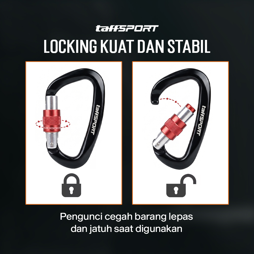TaffSPORT Carabiner Aluminium Professional Heavy-Duty Locking 25kN - CE21 Gambar produk TaffSPORT Carabiner Aluminium Professional Heavy-Duty Locking 25kN - CE21 - 1
