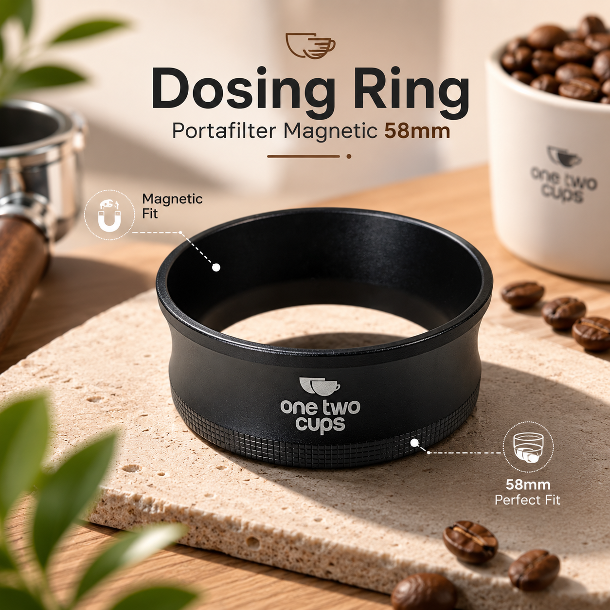 Gambar produk One Two Cups Dosing Ring Portafilter Magnetic Aluminium Alloy 58mm - CP1 - Utama