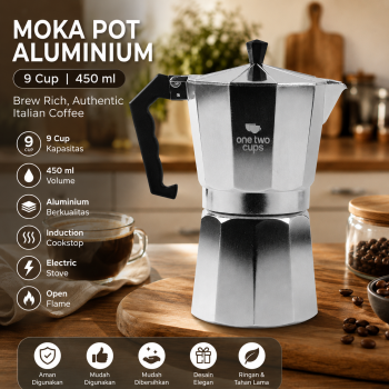 One Two Cups Moka Pot Teko Kopi Espresso Coffee Maker Stovetop - L25