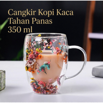 Taza Cangkir Kopi Kaca Tahan Panas Double Wall Aesthetic Mug 350ml - TZ-350