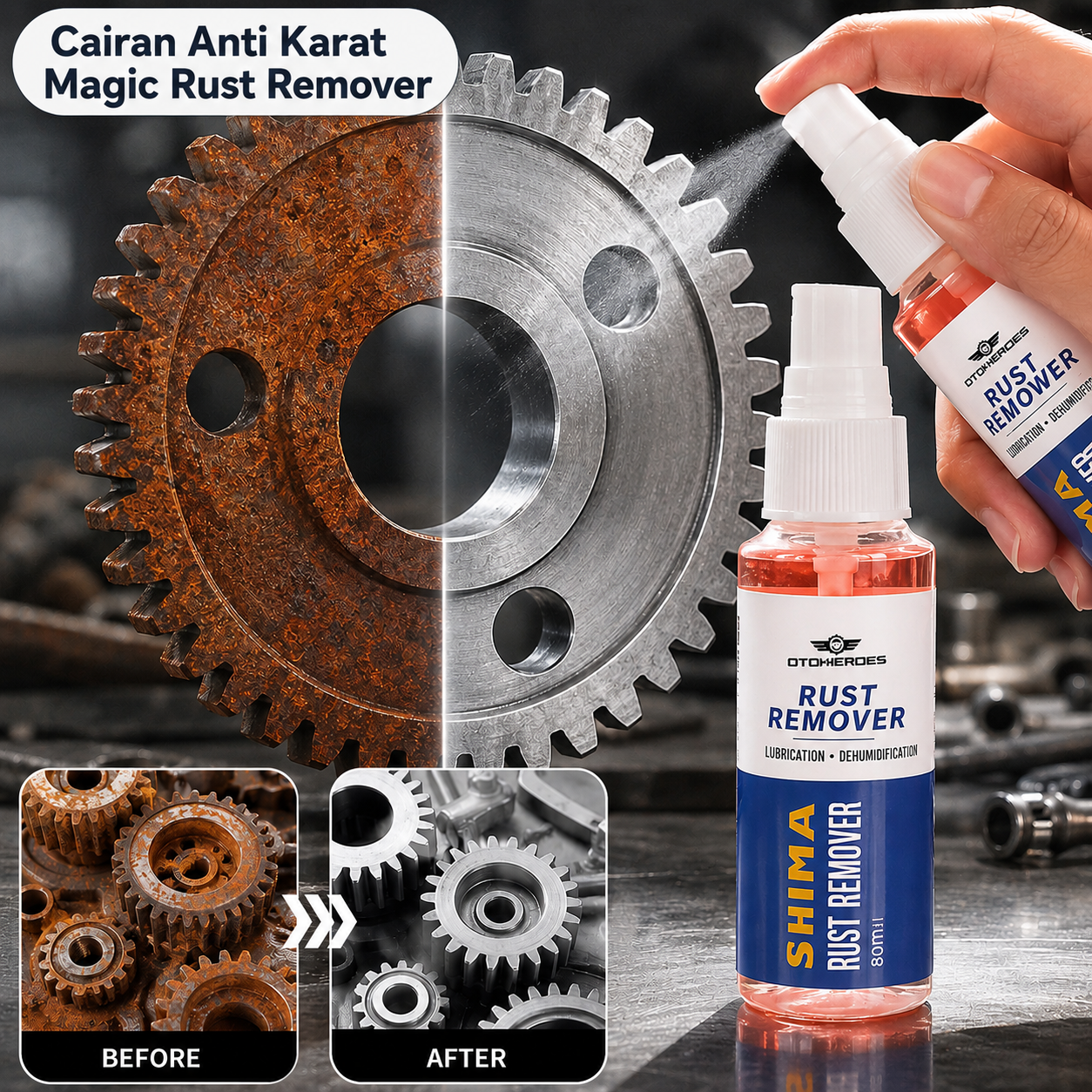 OTOHEROES Cairan Anti Karat Magic Rust Remover Cleaner Derusting 80ml - S9106 Gambar produk OTOHEROES Cairan Anti Karat Magic Rust Remover Cleaner Derusting 80ml - S9106 - Utama