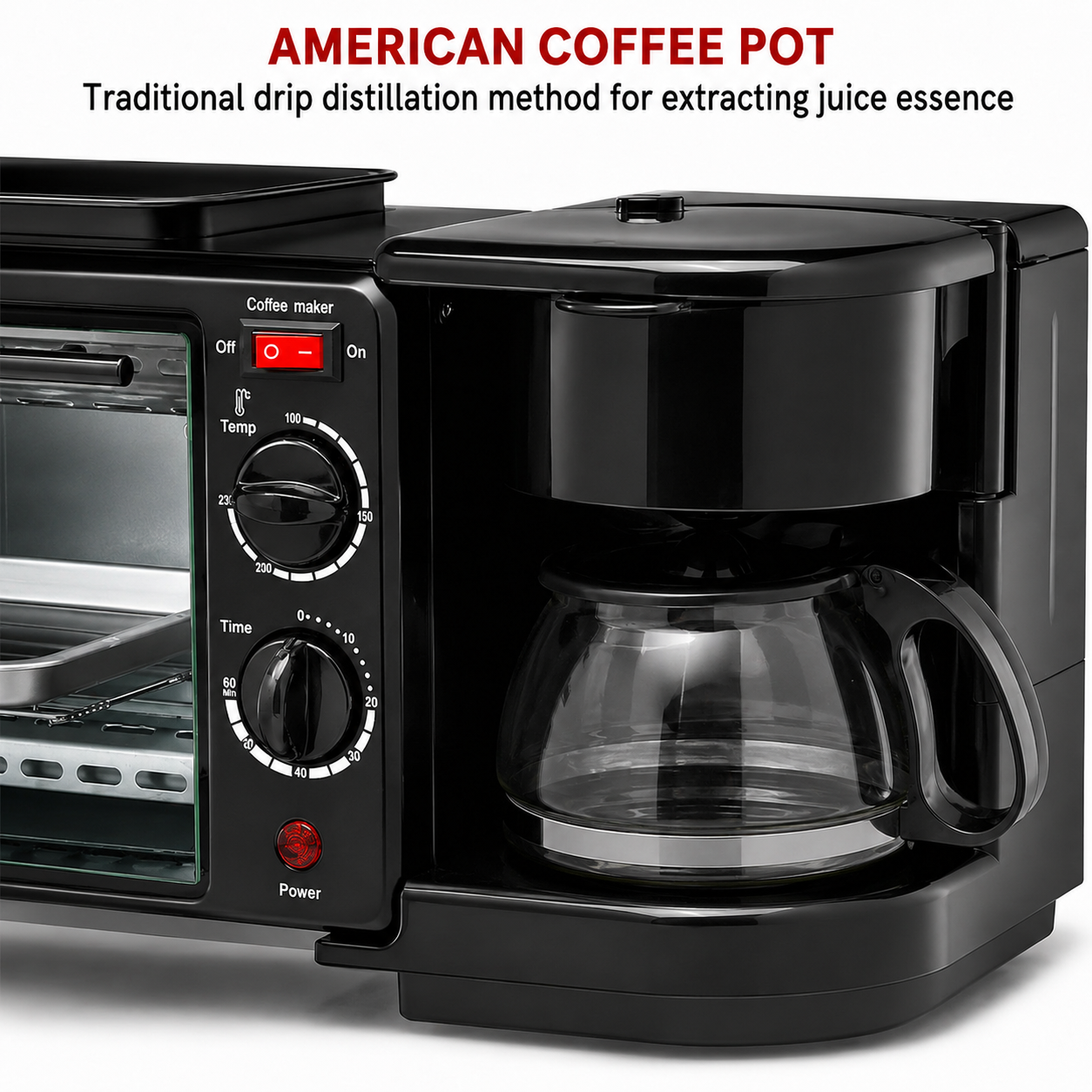 TaffHOME 3in1 Breakfast Maker Toaster Oven Listrik Mesin Kopi 1050W - JH-801 Gambar produk TaffHOME 3in1 Breakfast Maker Toaster Oven Listrik Mesin Kopi 1050W - JH-801 - 1