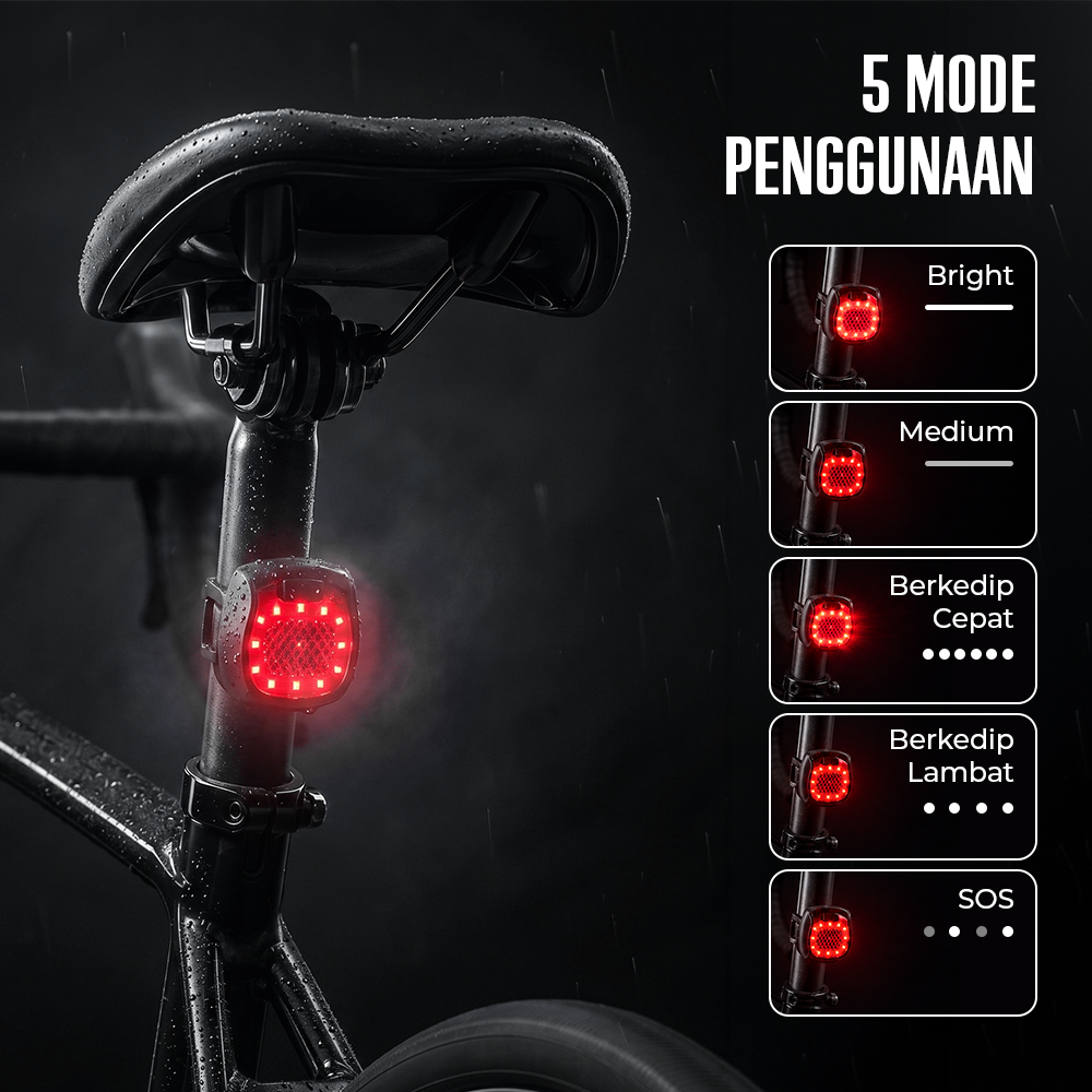 Deemount Lampu Belakang Sepeda LED Rechargeable Tail Light 20 Lumens - XH-213 Gambar produk Deemount Lampu Belakang Sepeda LED Rechargeable Tail Light 20 Lumens - XH-213 - 2
