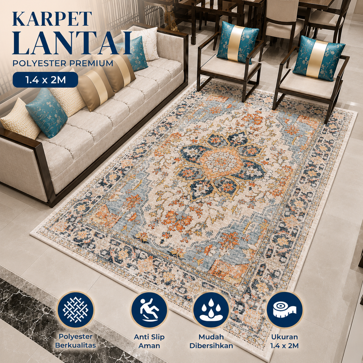 TaffHOME Karpet Lantai Permadani European Style Polyester 1.4x2M - BQ200 Gambar produk TaffHOME Karpet Lantai Permadani European Style Polyester 1.4x2M - BQ200 - Utama