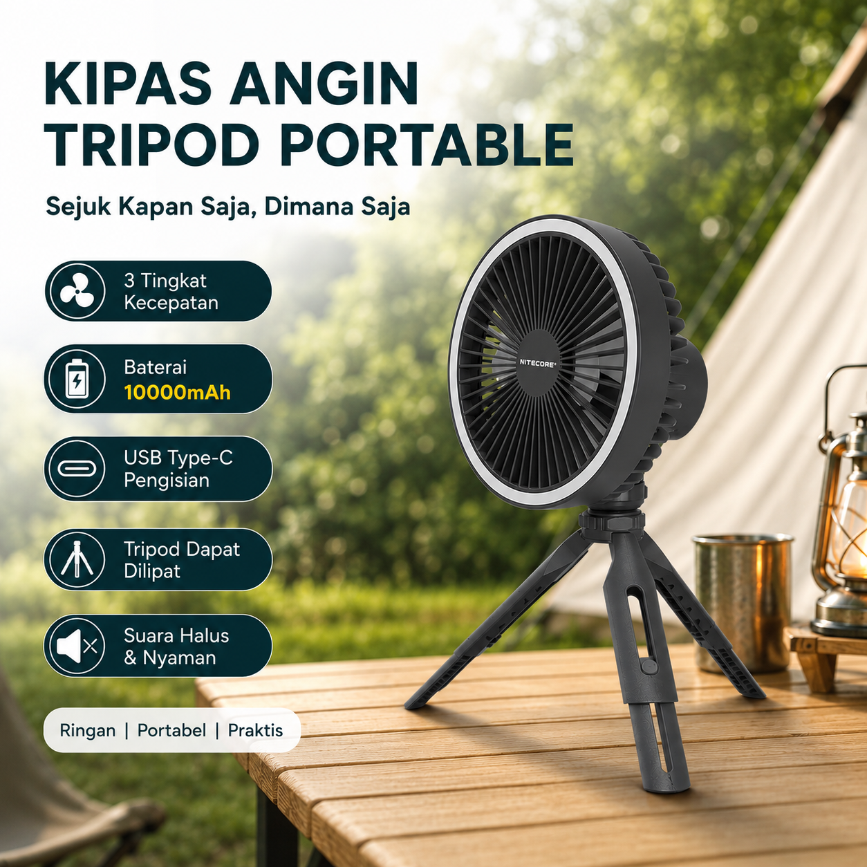 NITECORE Kipas Angin Portable 2in1 LED Ring Light with Tripod 10000mAh - NEF10 Gambar produk NITECORE Kipas Angin Portable 2in1 LED Ring Light with Tripod 10000mAh - NEF10 - Utama