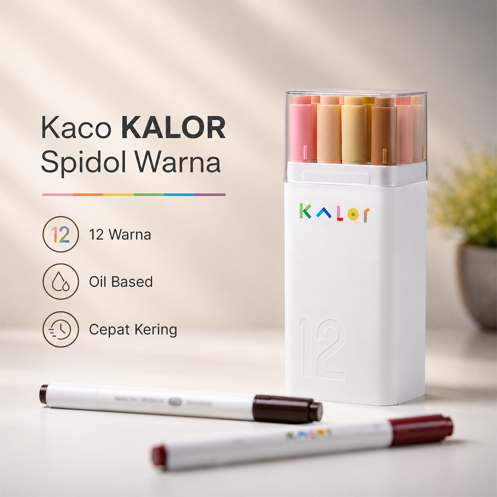 Gambar produk Kaco KALOR Spidol Warna Olied Based Marker 12 Colors Ivory Tower - MP2009-01 - Utama