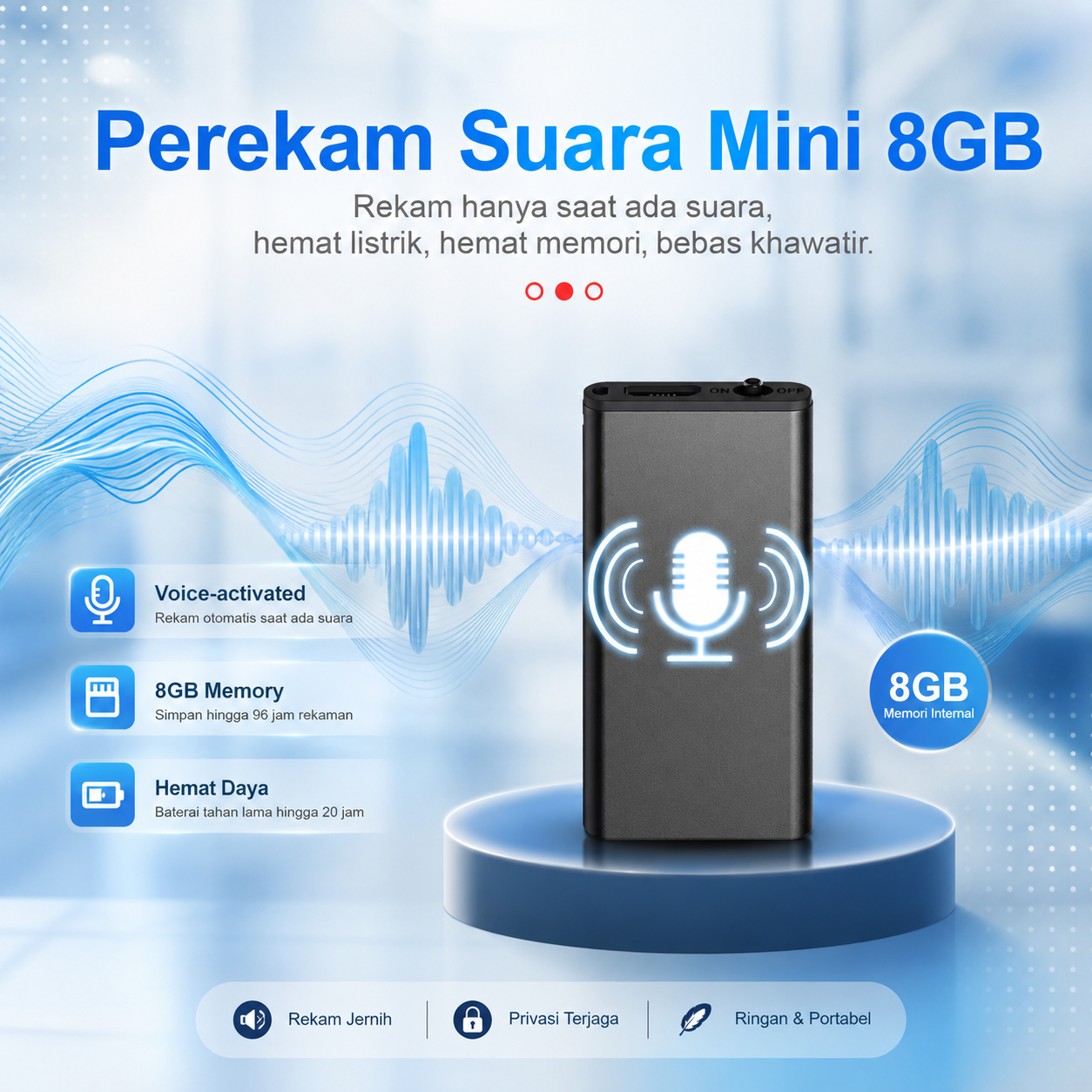 Gambar produk MiTwoo Perekam Suara Mini Portabel Voice Recorder Noise Reduction 8GB - Q1 - Utama