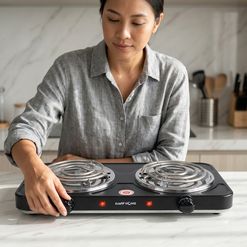 TaffHOME Kompor Listrik 2 Tungku Portable 5 Gear Coil Hot Plate 2000W - C2-2000-20 Gambar produk TaffHOME Kompor Listrik 2 Tungku Portable 5 Gear Coil Hot Plate 2000W - C2-2000-20 - 3